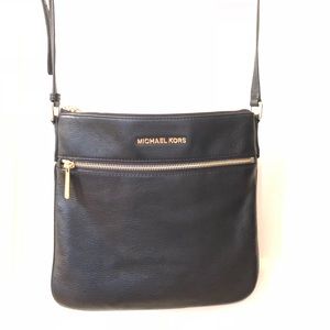 Micheal Kors Black Small Flat Leather Crossbody